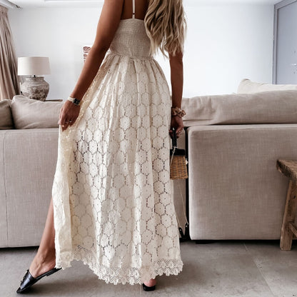 Combishort bohème en dentelle blanche