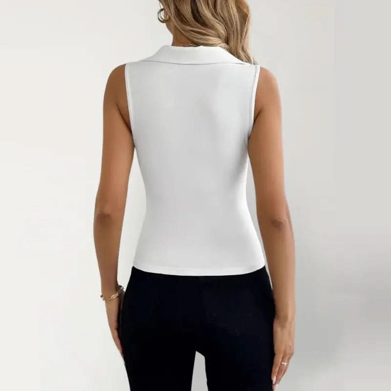 Débardeur Élégant Col Polo Blanc - ComfySweet