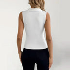 Débardeur Élégant Col Polo Blanc - ComfySweet