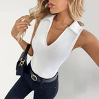 Débardeur Élégant Col Polo Blanc - ComfySweet