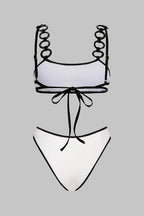 Ensemble bikini noir & blanc à anneaux