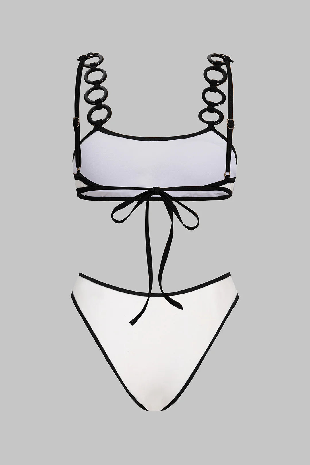 Ensemble bikini noir & blanc à anneaux