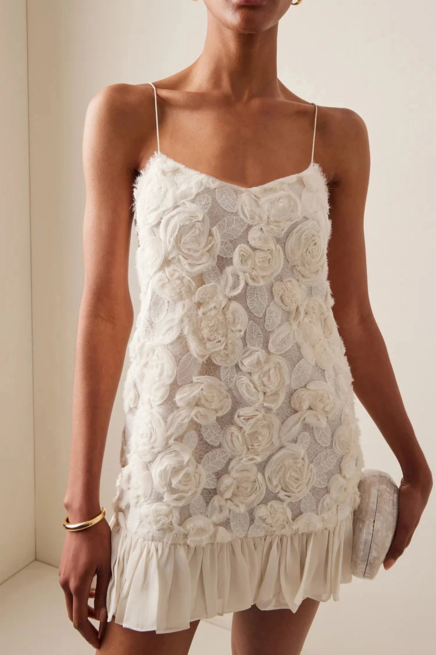 Robe Mini Fleurie en Dentelle 3D