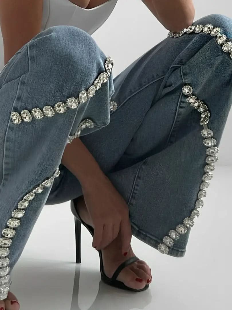 Jean Droit Taille Haute Strass - ComfySweet