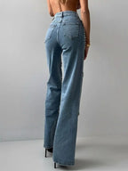 Jean Droit Taille Haute Strass - ComfySweet