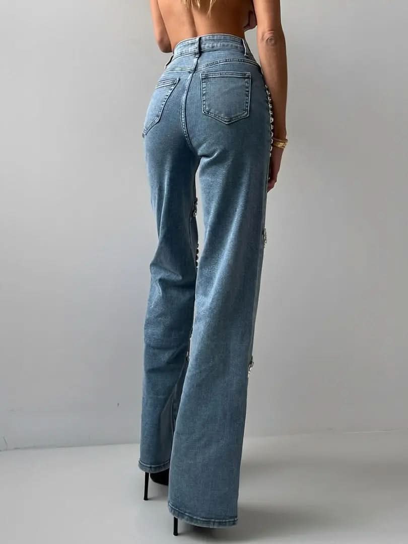 Jean Droit Taille Haute Strass - ComfySweet