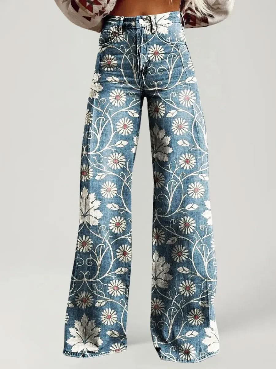 Jean Large Taille Haute Motifs Floral - ComfySweet
