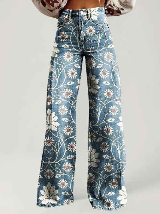 Jean Large Taille Haute Motifs Floral - ComfySweet