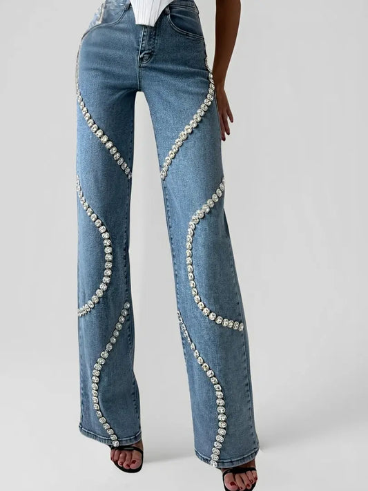 Jean Droit Taille Haute Strass ComfySweet