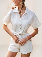 Lunaria Combishort Blanc Chemisier Coton - ComfySweet