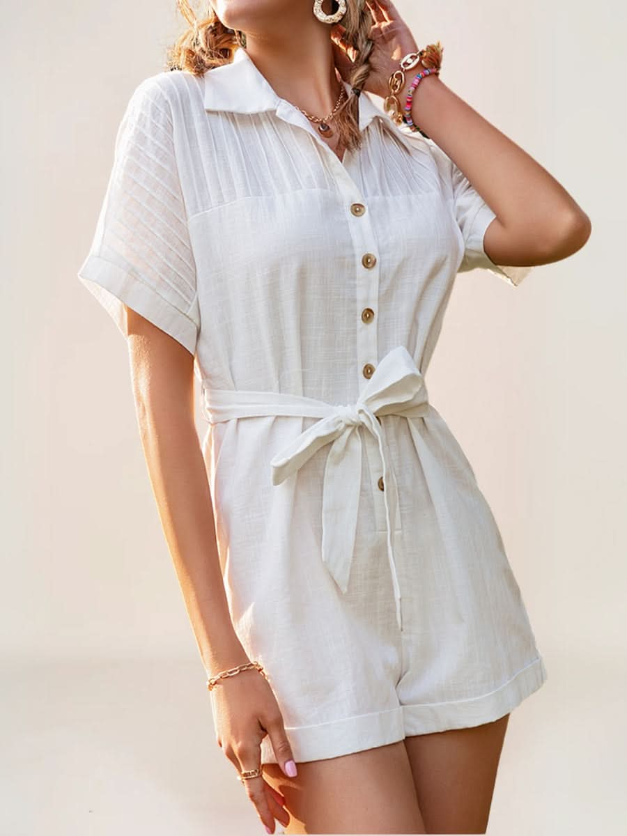 Lunaria Combishort Blanc Chemisier Coton - ComfySweet