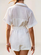 Lunaria Combishort Blanc Chemisier Coton - ComfySweet