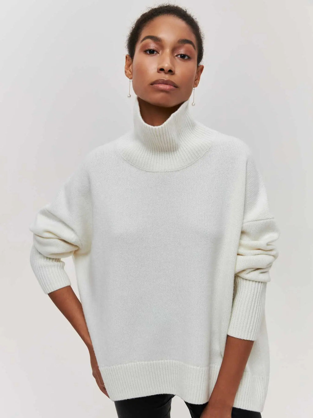 Pull col roulé oversize - Blanc / S - pul