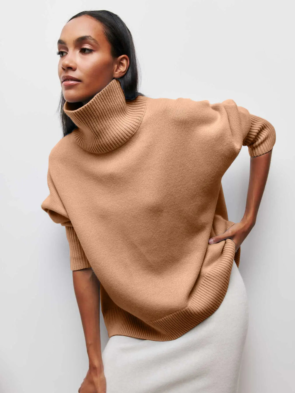 Pull col roulé oversize - Camel / S - pul