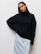 Pull col roulé oversize - Noir / S - pul