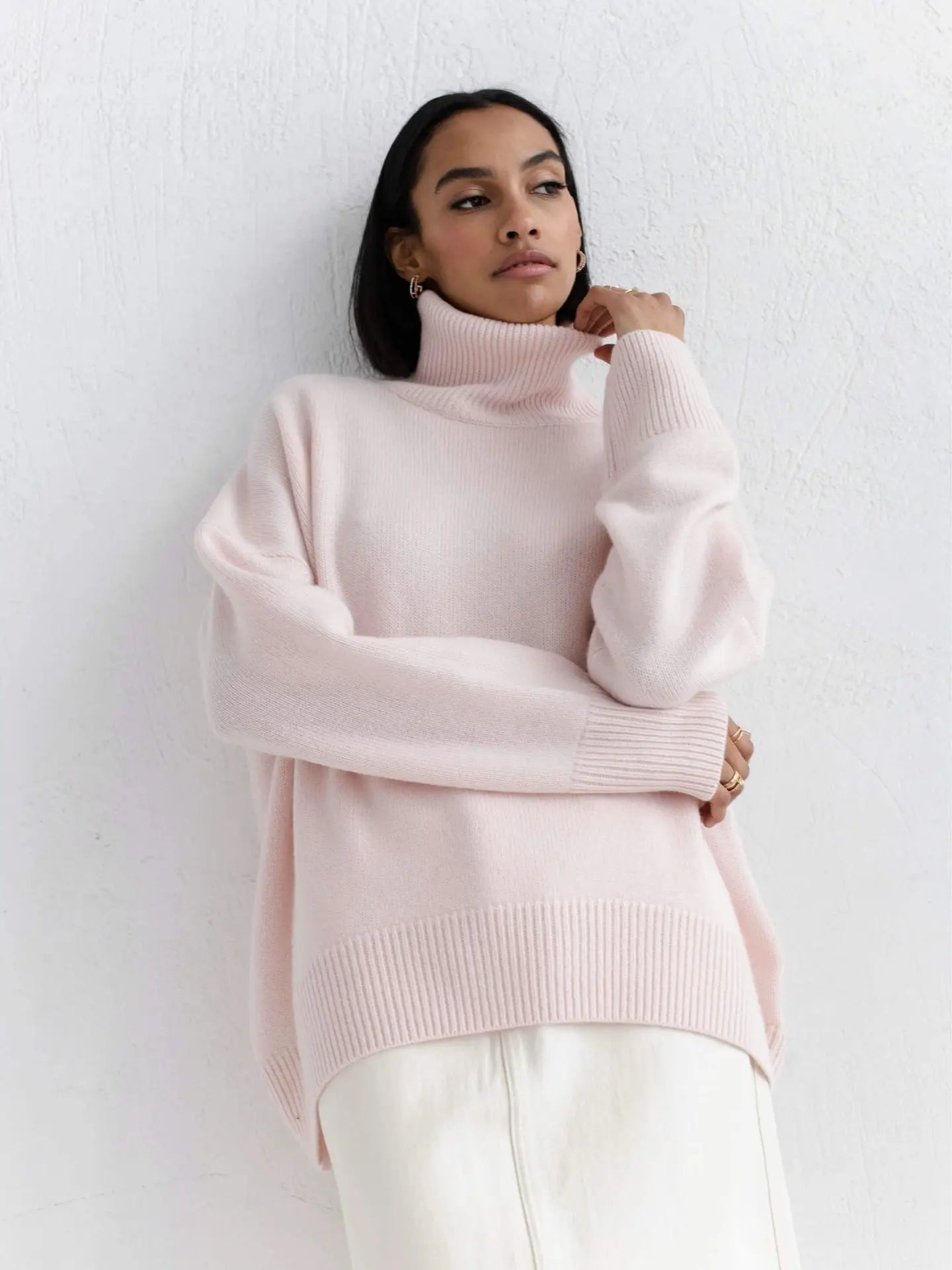 Pull col roulé oversize - Rose pâle / S - pul