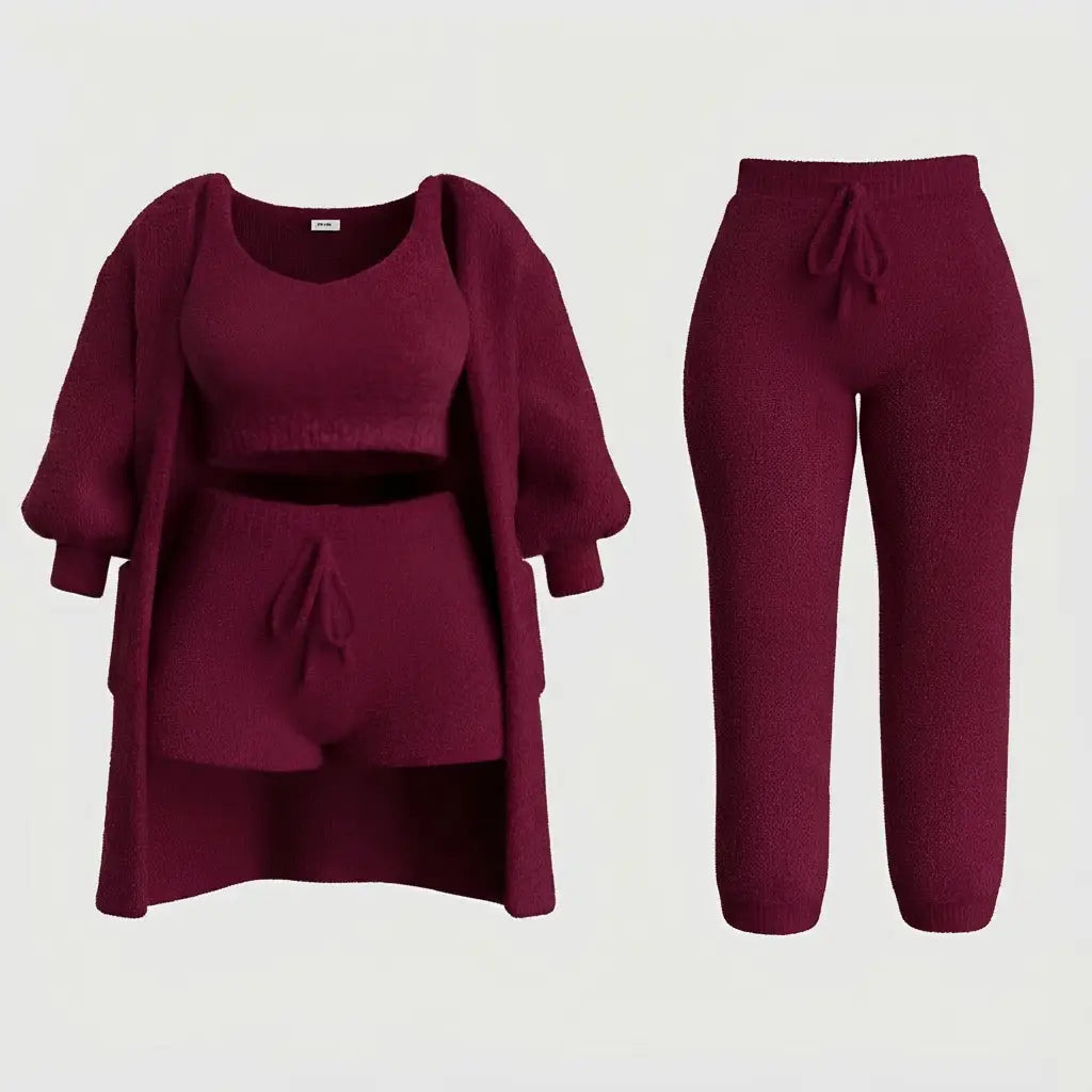 Pyjama 4 pièces LUCIA - Bordeaux / S - ensemble