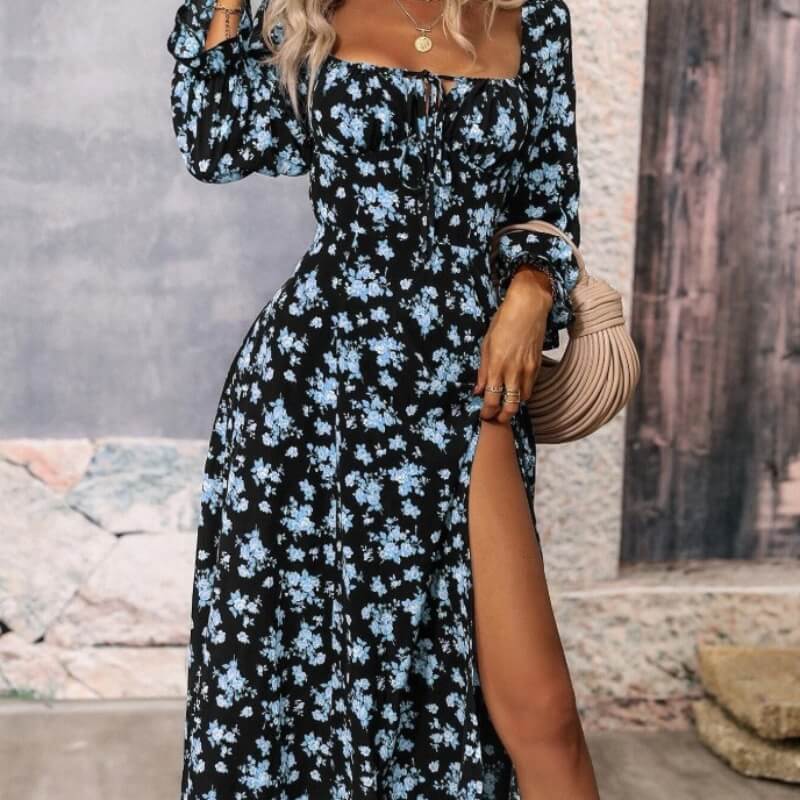 Robe à fleurs avec fente – Style bohème estival