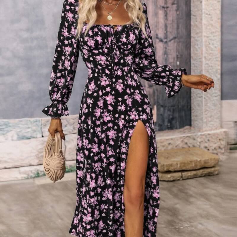 Robe à fleurs avec fente – Style bohème estival