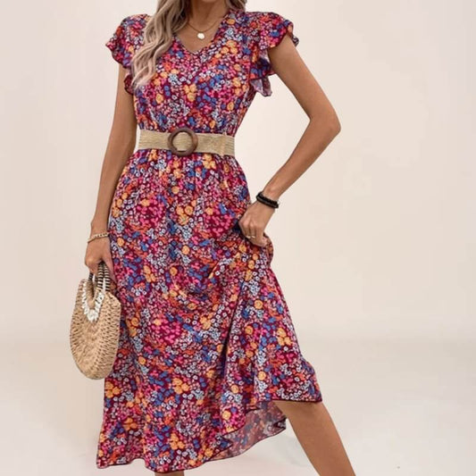 Robe Florale Bohème à manches papillon