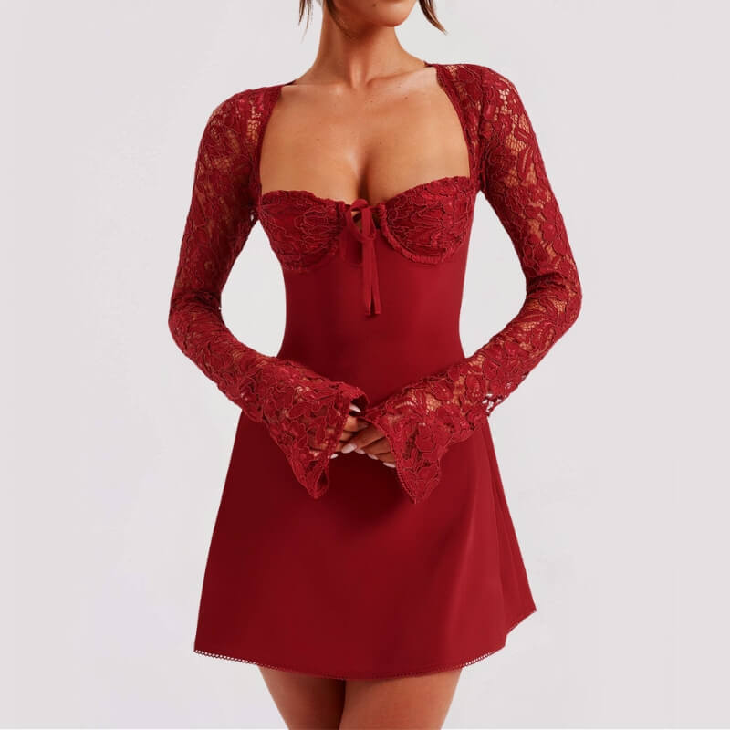Robe à corset dentelle et manches transparentes