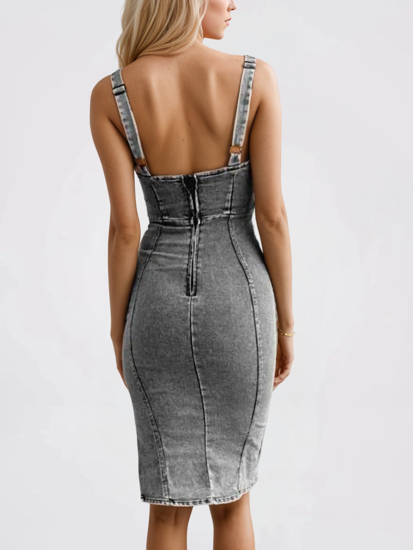 Amaris Robe Denim Fendue à Bretelles