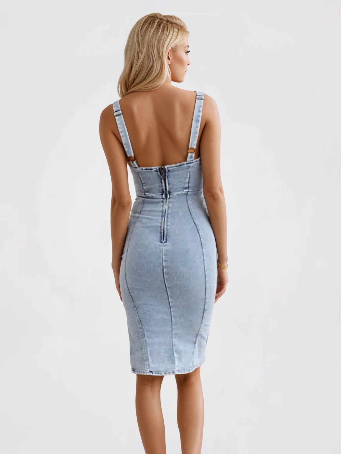 Amaris Robe Denim Fendue à Bretelles