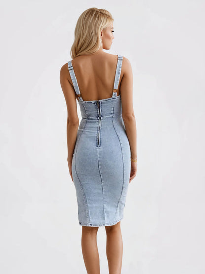 Amaris Robe Denim Fendue à Bretelles