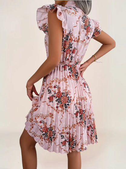 Robe bohème plissée à imprimé floral et col lavallière - ComfySweet