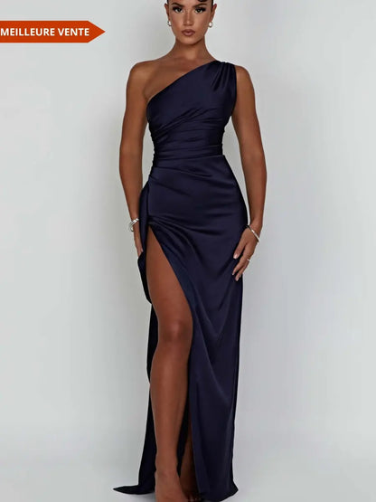 Robe maxi à fente haute en satin marine - ComfySweet