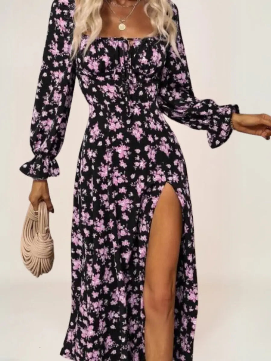 Robe bohème estival à fleurs avec fente - ComfySweet
