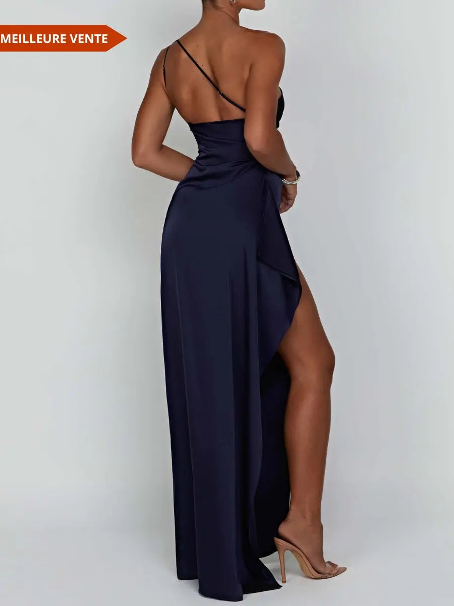Robe maxi à fente haute en satin marine - ComfySweet