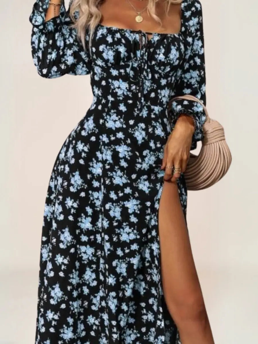 Robe bohème estival à fleurs avec fente - ComfySweet