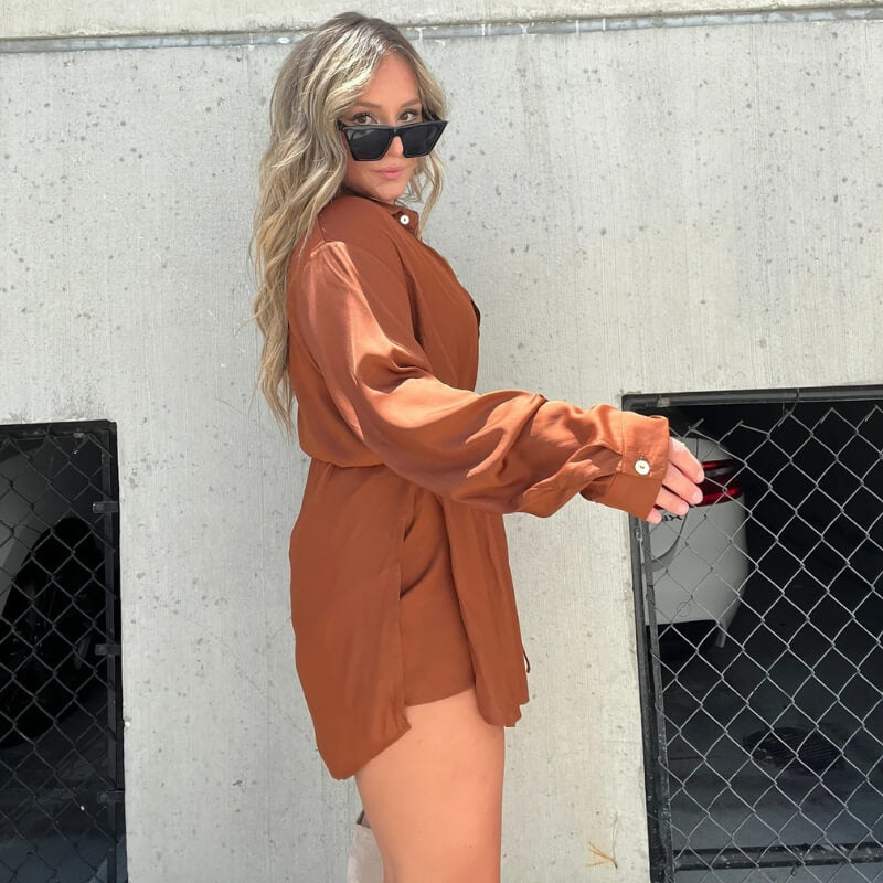 Robe-chemise Safari Terracotta à ceinture nouée