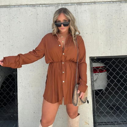 Robe-chemise Safari Terracotta à ceinture nouée