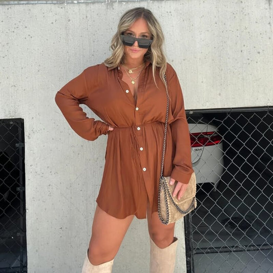 Robe-chemise Safari Terracotta à ceinture nouée