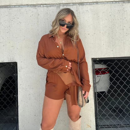 Robe-chemise Safari Terracotta à ceinture nouée