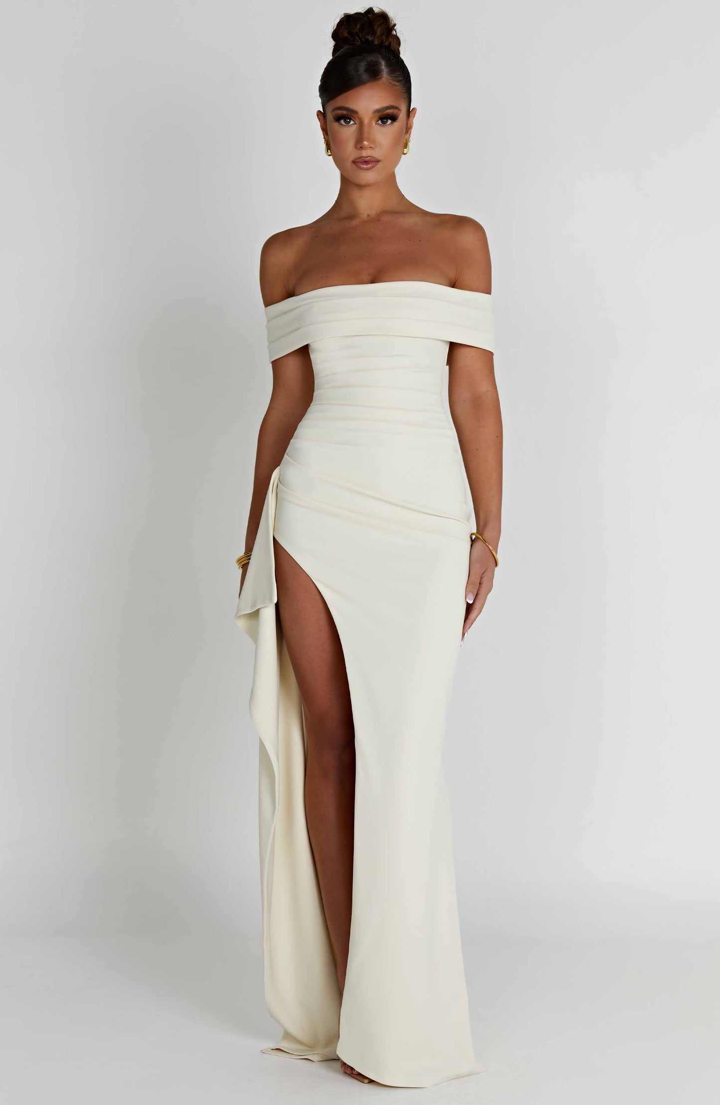 Siana Robe Maxi Bardot Fente Haute