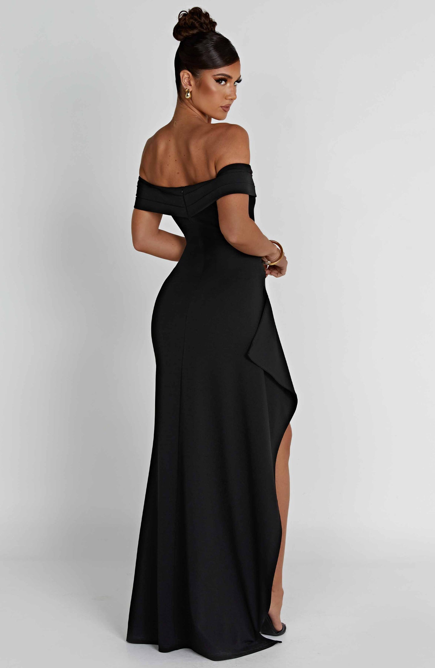 Siana Robe Maxi Bardot Fente Haute
