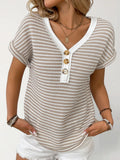 Top Rayé Maille Boutonné Col V - ComfySweet