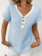 Top Rayé Maille Boutonné Col V - ComfySweet