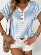 Top Rayé Maille Boutonné Col V - ComfySweet