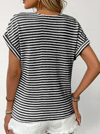 Top Rayé Maille Boutonné Col V - ComfySweet