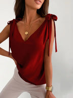 Top Sans Manches Satiné Nœuds Épaules - ComfySweet