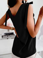 Top Sans Manches Satiné Nœuds Épaules - ComfySweet