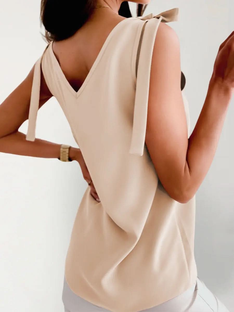 Top Sans Manches Satiné Nœuds Épaules - ComfySweet