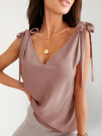 Top Sans Manches Satiné Nœuds Épaules - ComfySweet
