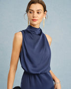 Robe midi satinée col montant Blue