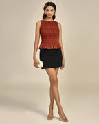 Top Smocké Terracotta à Encolure Bateau