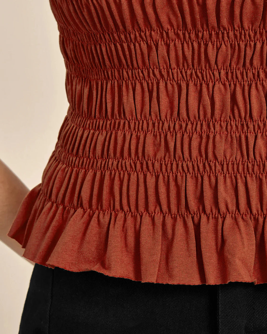 Top Smocké Terracotta à Encolure Bateau